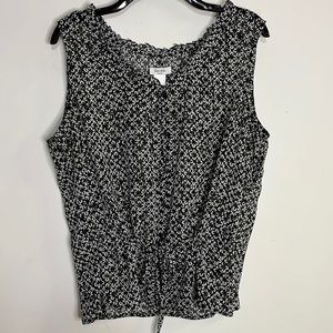 Liz & Co. Black & White Floral Sleeveless Tie-Front Blouse PXL